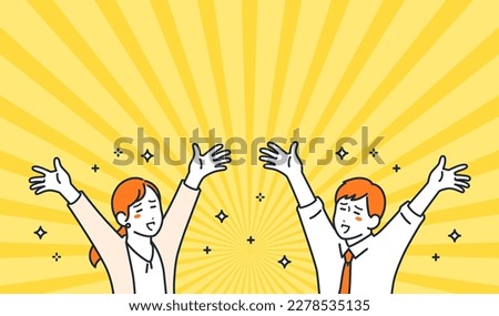 A simple vector illustration material of a young office worker who is happy to spread his arms
