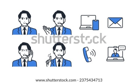 Call center operator male simple vector icon illustration set material