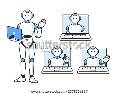 Simple vector illustration set material of PC and humanoid AI robot