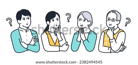 Simple vector illustration material of a family thinking with a question mark