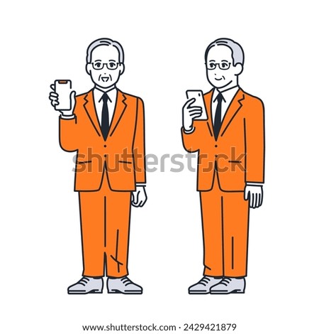Simple vector illustration set material of a president holding a smartphone