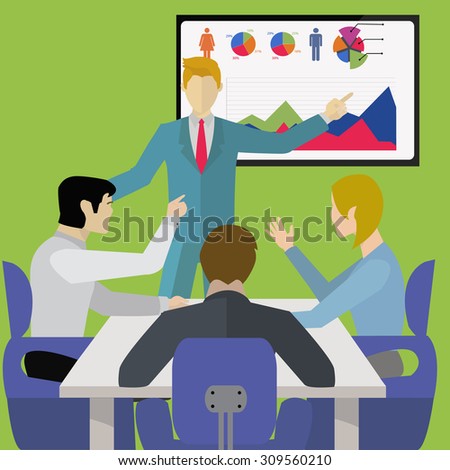 Business meeting with a man presenting analysis