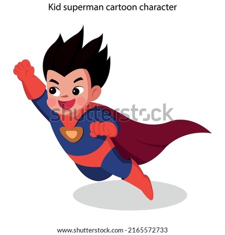 Kid superman icon flying sketch cute cartoon character