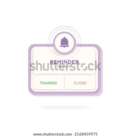 Isolated 3D Isometric Reminder Pop Up Notification Concept Illustration Icon, purple button pop up