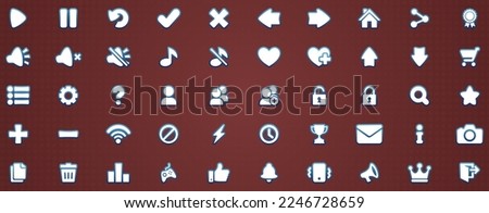 50 blue icons vector set play settings pause cancel menu retry sound music shop next back leaderboard heart down unlock badge mail notification close exit for building 2d games on mobile and web.