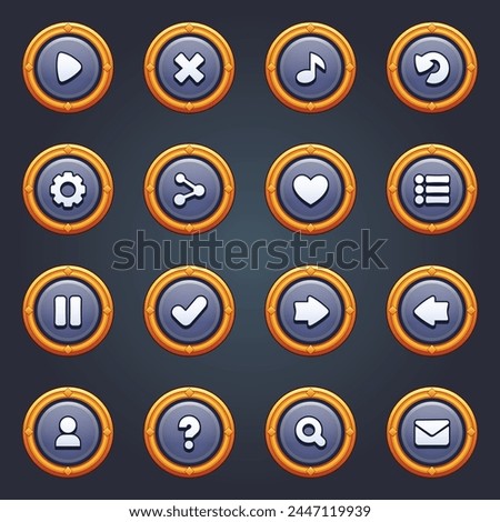 Game ui set of blue buttons in cartoon style gui to build 2d games cartoon casual buttons kit