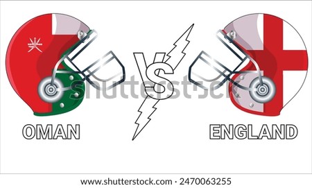 Oman Vs England 3D Illustration vector flags over cricket Helmet for Versus Match with Transparent Background