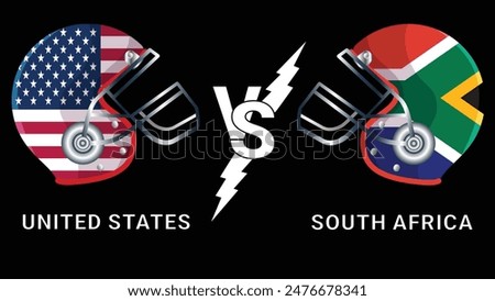 United States Vs South Africa 3D Illustration vector flags over cricket Helmet for Versus Match with Black Background