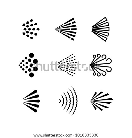 Aerosol spray vector black icons. Illustration of spray deodorant effect, hairspray direction