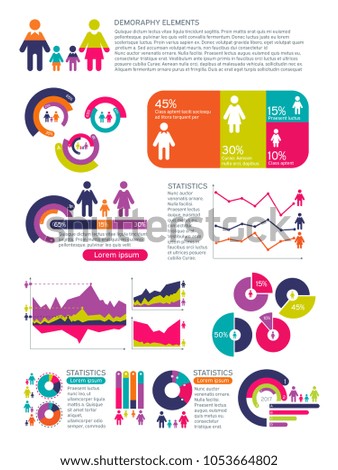 People population infographics with business charts, diagrams and man woman icons. Global economic concept. People population and demography chart visualization illustration