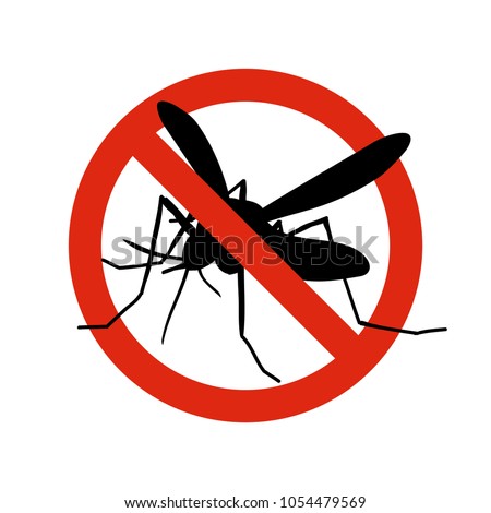 Mosquito warning prohibited sign. Anti mosquitoes, insect control vector symbol. Stop and control mosquito, anti insect illustration