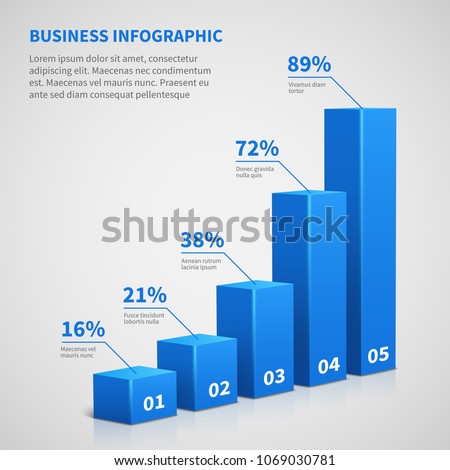 Statistics business 3d graph bar chart. Vector infographic with steps and options. Chart and graph, web data report and presentation illustration