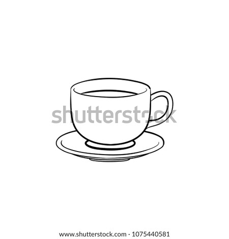 Coffee cup hand drawn outline doodle icon. Saucer and cup of coffee vector sketch illustration for print, web, mobile and infographics isolated on white background.