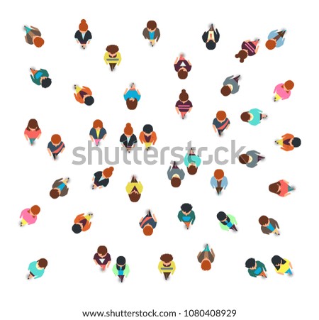 Gathering people group top view, walking men and women, social crowd vector illustration isolated. People group top view, community human