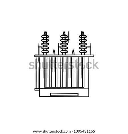 Electrical voltage transformer hand drawn outline doodle icon. Electricity distribution concept vector sketch illustration for print, web, mobile and infographics isolated on white background.