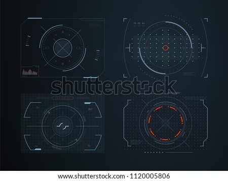 Futuristic hud virtual control panels. Hologram touch screen high tech vector design. Panel system interactive, gaming indicator illustration