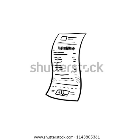 Paper receipt hand drawn outline doodle icon. Business, shop payment and receipt, store price check concept. Vector sketch illustration for print, web, mobile and infographics on white background.