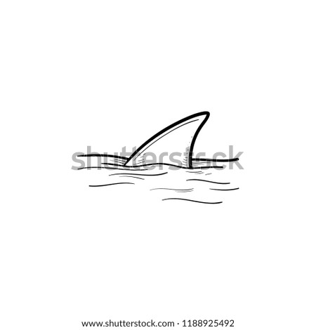 Shark fin over water hand drawn outline doodle icon. Ocean and nature, underwater wildlife, dangerous concept. Vector sketch illustration for print, web, mobile and infographics on white background.
