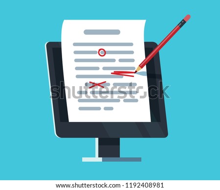 Editable online document. Computer documentation, essay writing and editing. Copywriter and text editor vector concept. Document online editing, storytelling content illustration