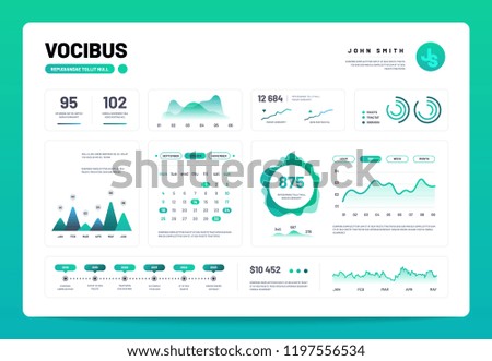 Infographic dashboard. Admin panel interface with green charts, graphs and diagrams. Website design vector template graph and diagram infographic, vector illustration