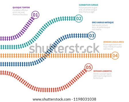 Railroad tracks infographic. Rail tracking option chart, step flowchart. Business process vector infographics. Business graphic railroad illustration