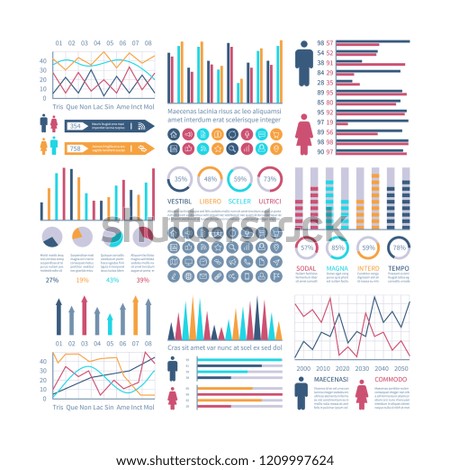 Infographic charts. Financial flow chart trends graph. Population infocharts. Statistics bar diagram. Presentation vector infographics