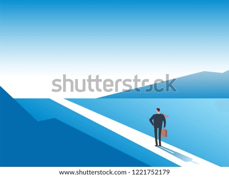 New way concept. Beginning journey adventures and opportunities. Businessman on road outdoor. Business vector background