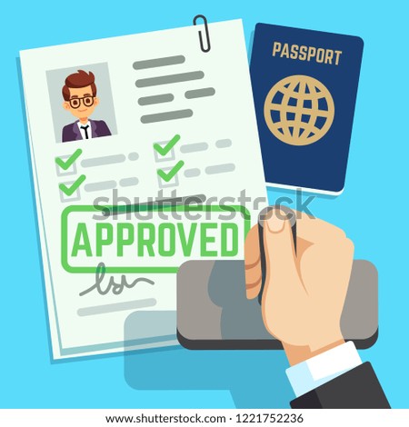 Visa concept. Passport or visa application. Travel immigration stamp vector illustration