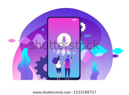 Voice assistance concept. Voice controlled intelligent home speaker and voice assistant vector illustration