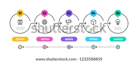 Line step infographic. 5 options workflow diagram, circle timeline number infograph, process steps chart. Linear vector infographics