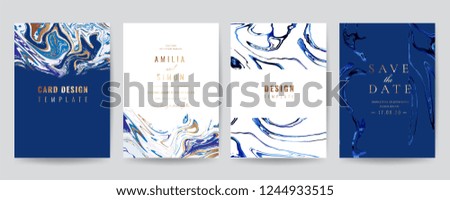 Wedding Invitation, Thank you Card, rsvp, posters, modern card Design Collection. Trendy indigo Marble background, Marbling texture design in navy blue ,green turquoise and golden texture vector 