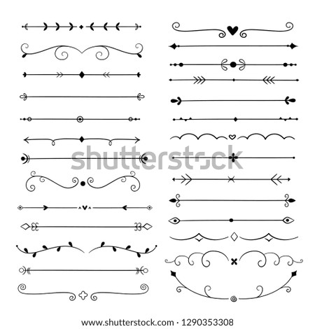 Hand drawn dividers. Line design elements vintage borders. Calligraphic ornate decoration. Retro divider, separator vector set