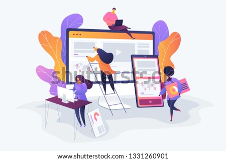 Web design, User Interface UI and User Experience UX content organization. Web design development concept. Vector isolated concept illustration. 3D liquid design with floral elements.