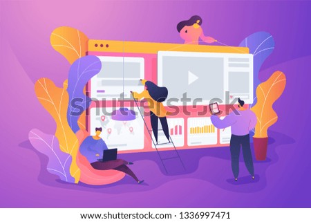 Website development or web application, coding, designing for web browsers concept. Vector isolated concept illustration. 3D liquid design with floral elements.