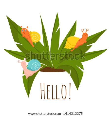 Plant pests, snails on the green plant - gardening vector illustration