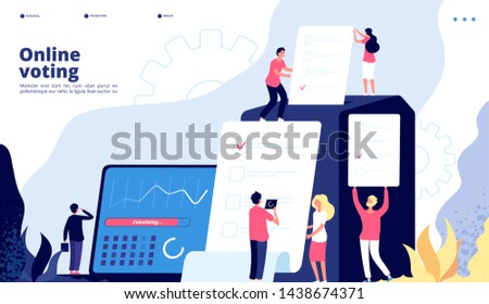 Election landing. Online voting people vote with government electronic system, internet president elections survey testing vector page. Illustration of online vote, digital election government