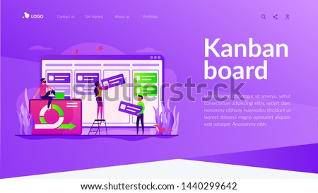 Work schedule organization, time planning and workflow managing. Kanban board, teamwork communication process, agile project management concept. Website homepage header landing web page template.