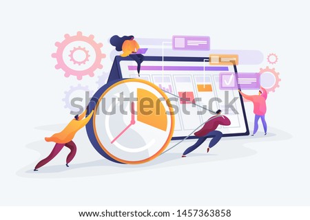 Workflow organization. Teamwork process. Deadlines respect. Efficient workday. Time management, effective time spending, time planning concept. Vector isolated concept creative illustration.