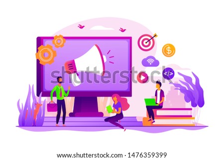 Digital marketing benefit. Web analytics. Programmers working in team. Marketing activity. Attribution modeling, brand insight, measurement tools concept. Vector isolated concept creative illustration