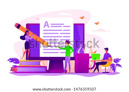 Content creating, articles, text writing and editing remote job. Inbound marketing. Copywriting job, home based copywriter, freelance copywriting concept. Vector isolated concept creative illustration Foto stock © 