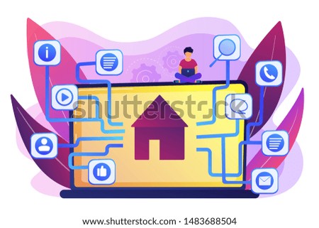 Development service, smart house, IOT technology, network programming. Sitemap creation, website content model, site navigation map concept. Bright vibrant violet vector isolated illustration