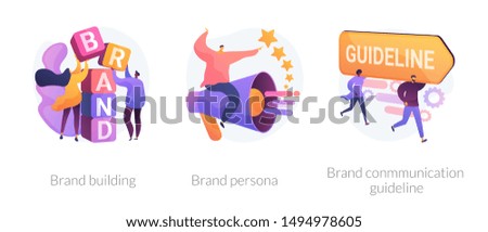 Corporate identity, company personality development. Reputation management. Brand building, brand persona, brand communication guideline metaphors. Vector isolated concept metaphor illustrations