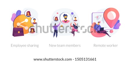 Modern business icons set. Corporate communication, workers recruitment, distance job, Employee sharing, new team members, remote worker metaphors. Vector isolated concept metaphor illustrations