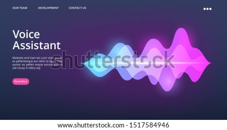 Voice assistant web page. Vector sound wave landing page