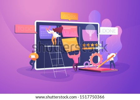 Workflow organization. Office work and time management. Kanban board, teamwork communication process, agile project management concept. Vector isolated concept creative illustration