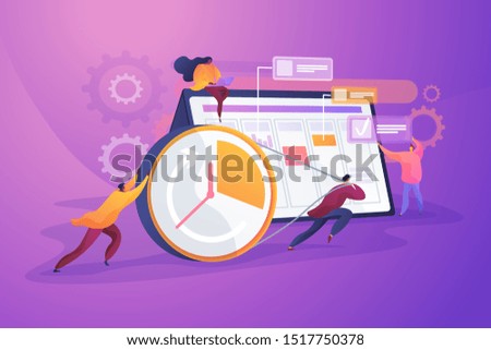 Workflow organization. Teamwork process. Deadlines respect. Efficient workday. Time management, effective time spending, time planning concept. Vector isolated concept creative illustration.