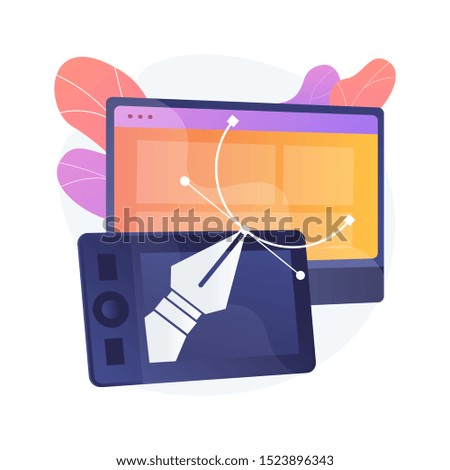 Editable drawings creating. Graphic tablet, computer design, webdesign. Professional modern gadget for digital artists isolated flat clipart. Vector isolated concept metaphor illustration