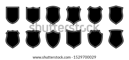 Police badge shape. Vector military shield silhouettes. Security, football patches isolated on white background