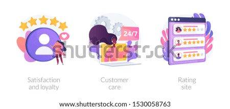 Website ranking icons cartoon set. Desktop chat messages. Technical support, hotline. Satisfaction and loyalty, customer care, rating site metaphors. Vector isolated concept metaphor illustrations