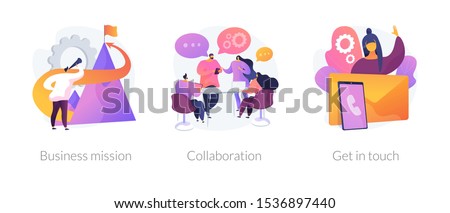 Company development direction, team building exercise, corporate communication icons set. Business mission, collaboration, get in touch metaphors. Vector isolated concept metaphor illustrations